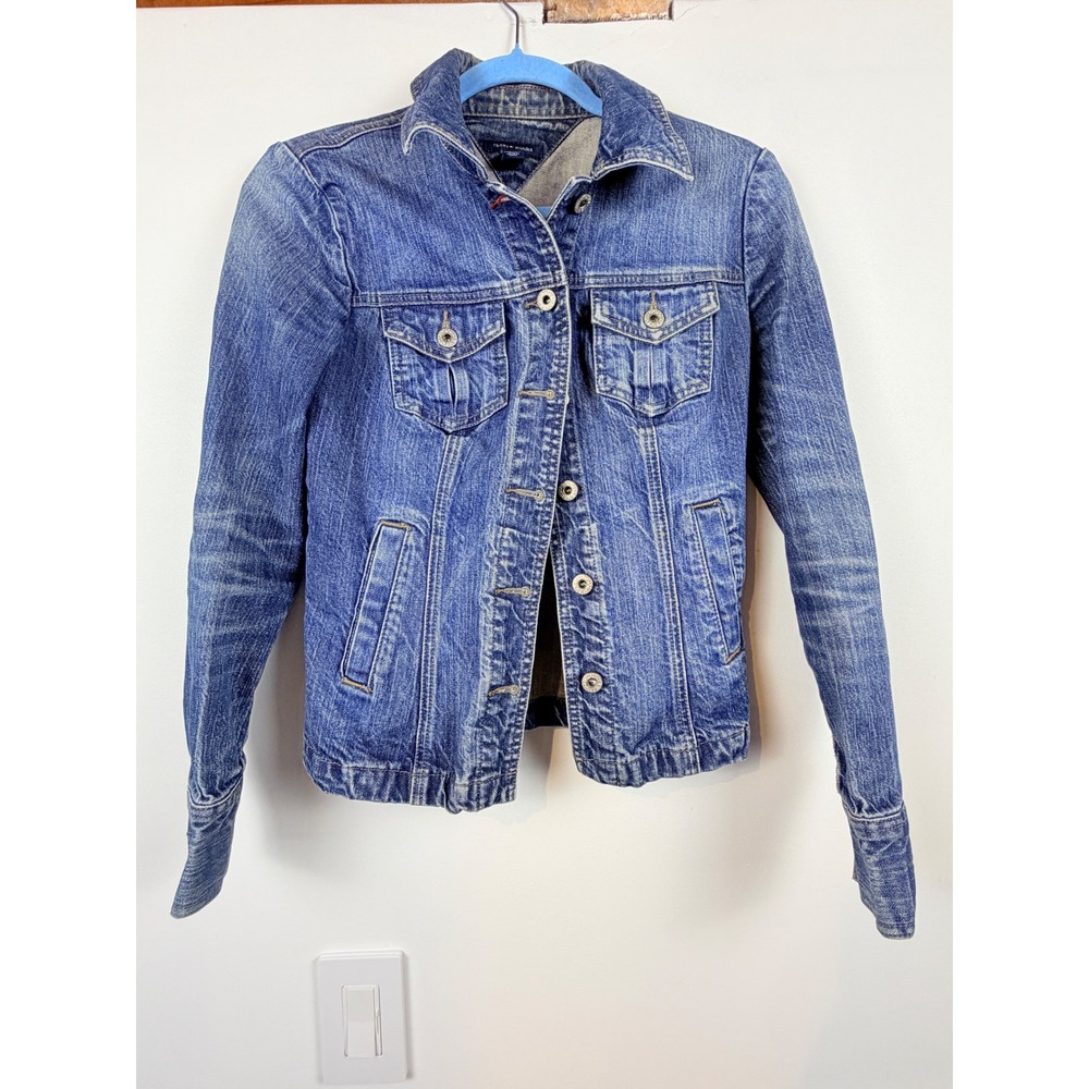 Tommy Hilfiger Womens Denim Jacket Medium Wash Blue XS Trucker Button‎ Up
